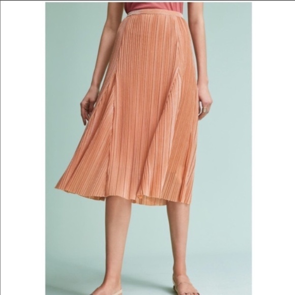 anthropologie Maeve Ambra Rose Gold Metallic Pleated Skirt M - Picture 13 of 15